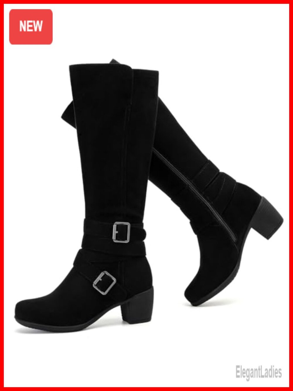 Women's Knee High Heeled Boots Pointed Toe Side Zip Micro Fiber